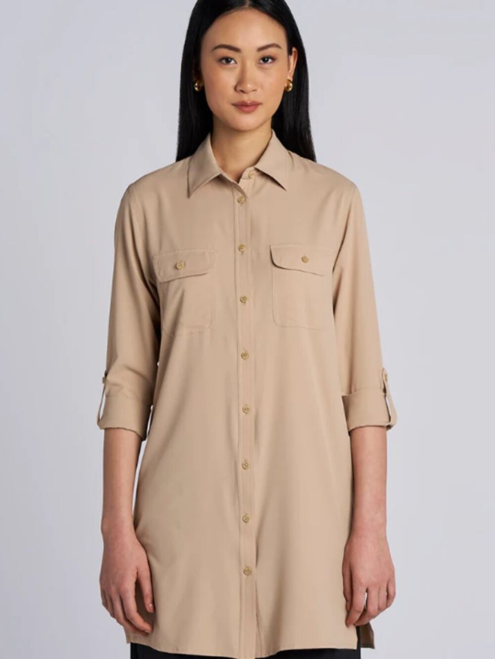 Coolibar Women's Santorini Tunic Shirt in Pale Khaki UPF 50+ Outdoor Hiking XL